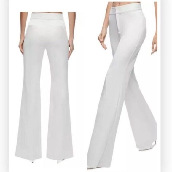 Alice + Olivia Deanna High Waisted Off White Satin Bootcut Pant NWT Size 14 $350 - Picture 1 of 8
